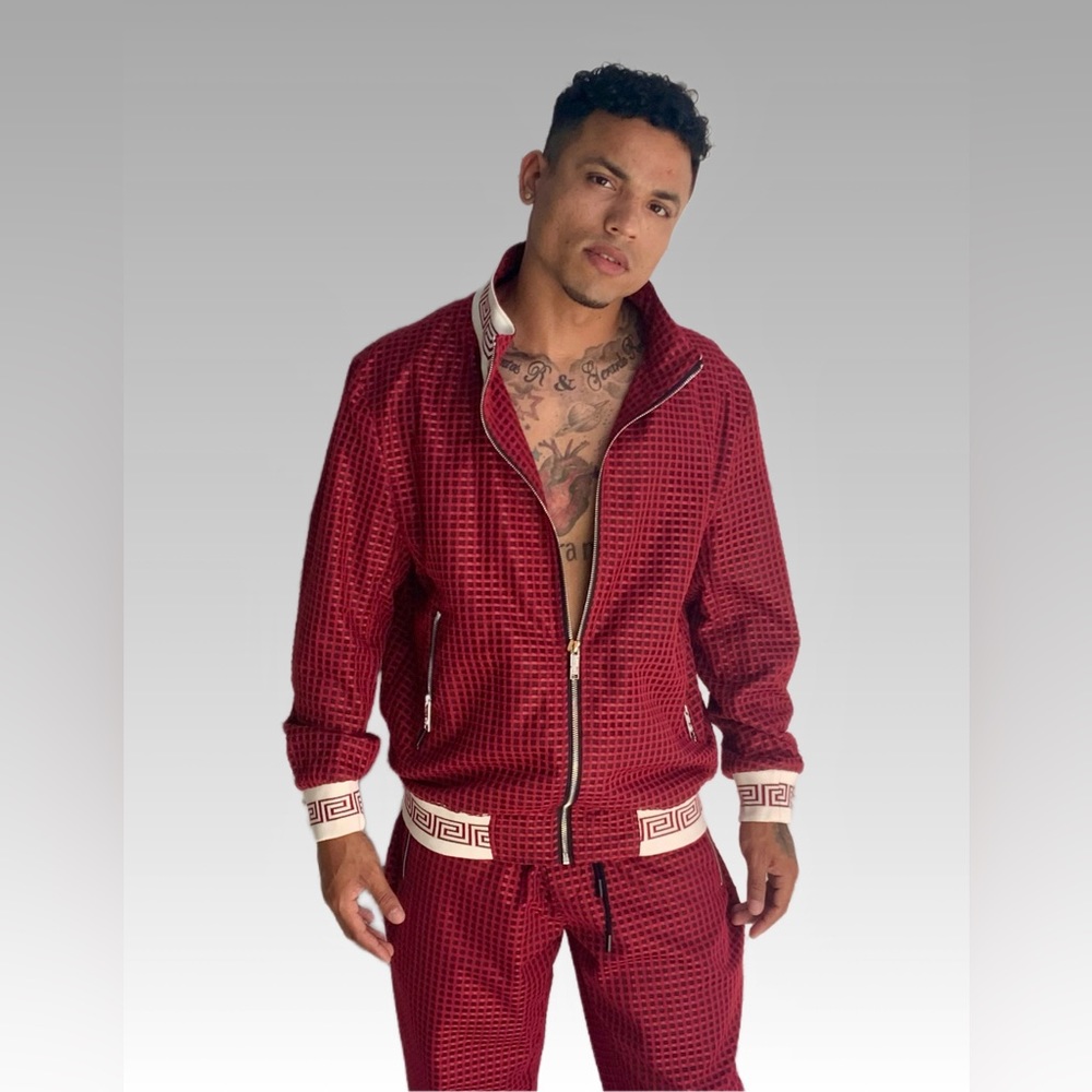 Men's Casual Burgundy | White Mesh Tracksuit NWT